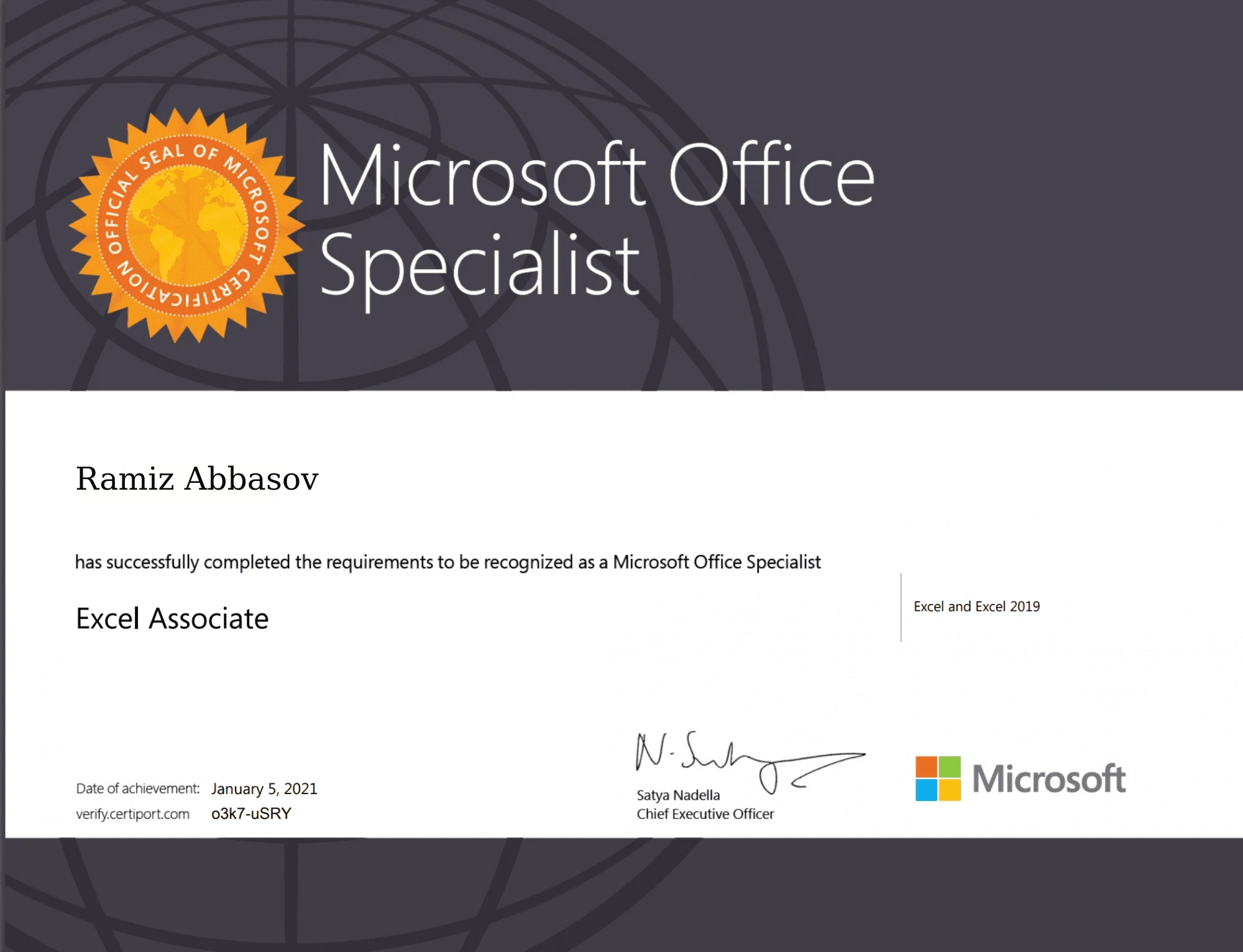 Microsoft Office Specialist Excel Associate Certificate